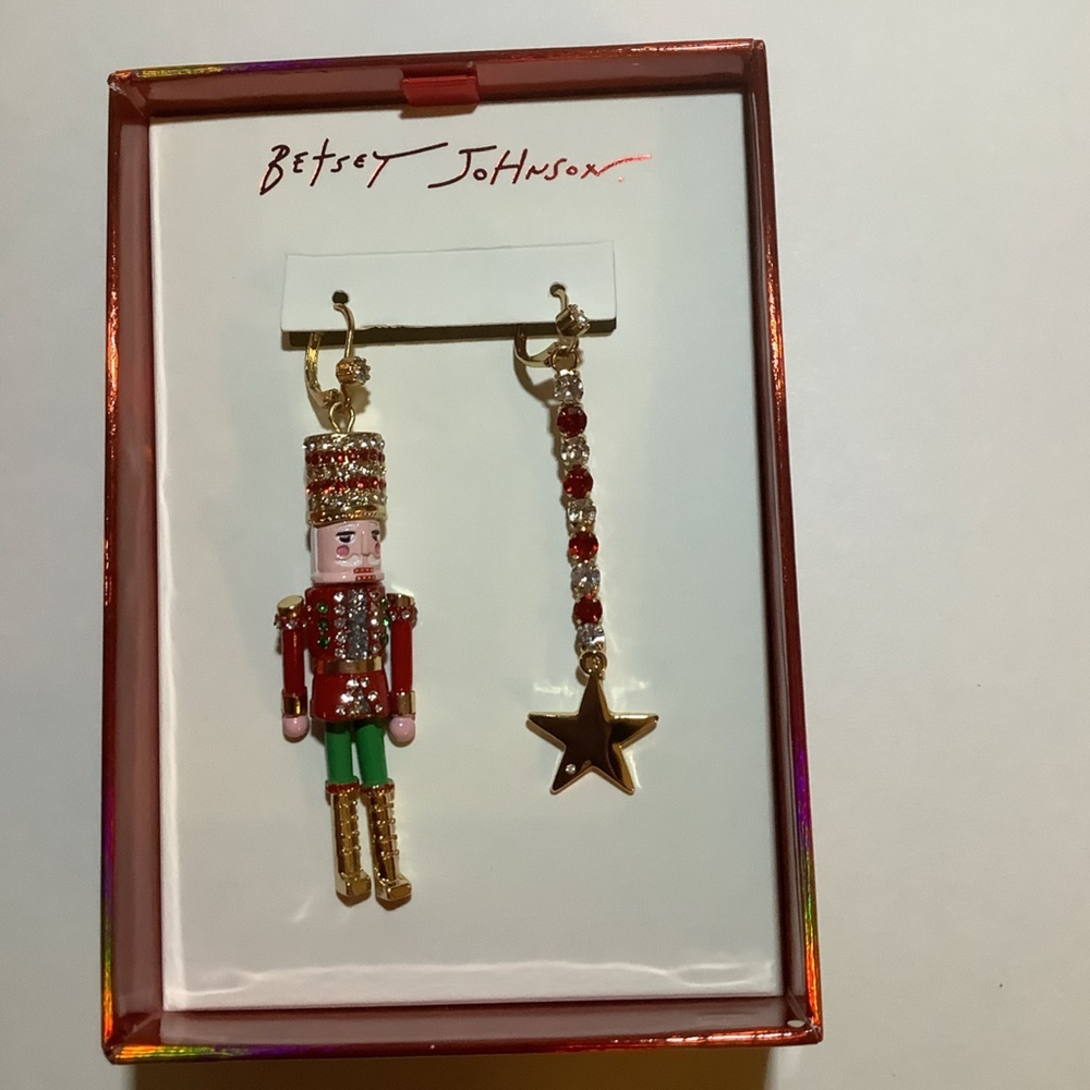 Betsey Johnson Nutcracker Star Rhinestone Christmas Earrings New